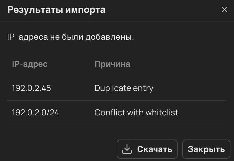 Результаты импорта