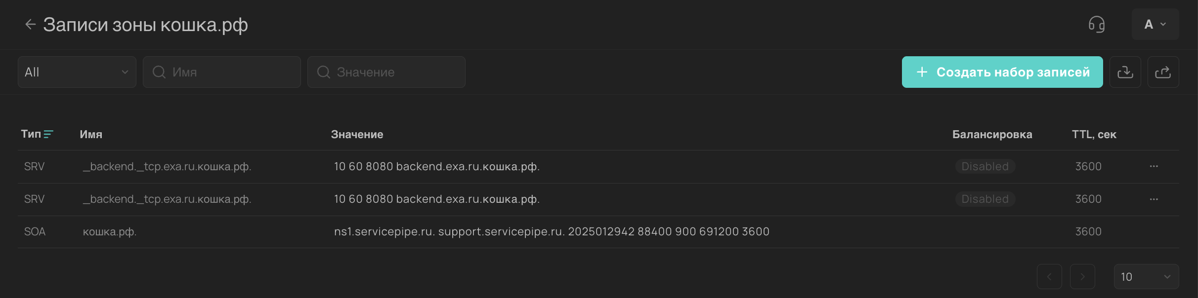 Действия с зонами