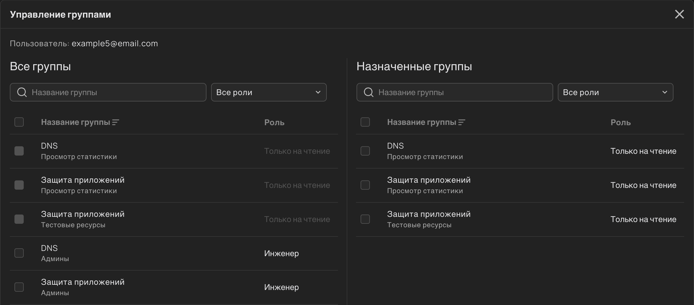 Сведения о группах пользователя