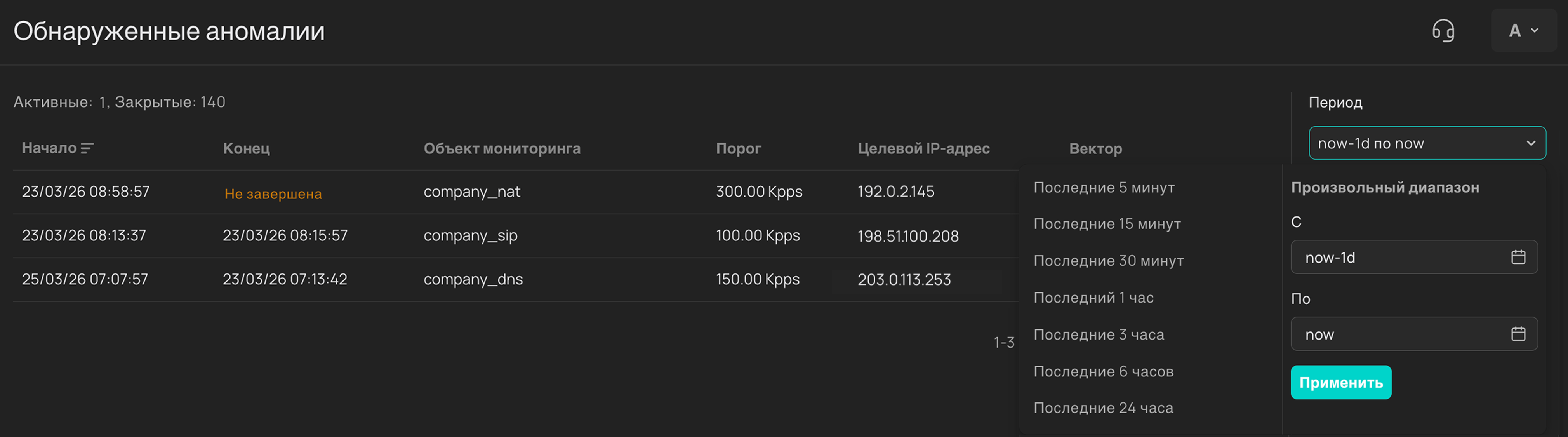 Фильтр по периоду аномалии
